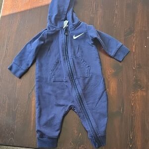 Nike Baby Boys Navy Blue Hooded Full Zip Romper One Piece Size 6M